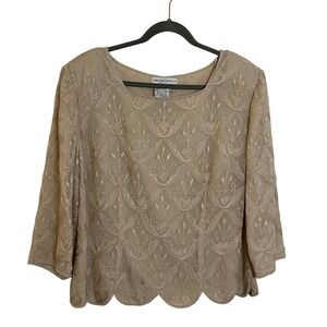 Adrianna Papell Occasions Beaded Silk Top Size 18 Beige Party Formal Evening‎